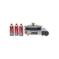 Pachet aragaz camping, cu oala si capac de sticla, putere 2.3kw, aprindere electrica, gri + 3 butelii 410ml / ZTS 5613_1 Engros