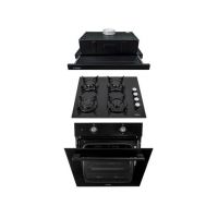Pachet cuptor incorporabil (1857), capacitate 51L, electric, negru, plita incorporabila (0058), gaz butelie sau gaz natural (duze de schimb incluse), 59x51 cm, aprindere electrica, sticla neagra, hota 1 motor, putere 140W (1895), 60X50 cm / SET 30063 Eng