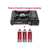 Pachet promo - Aragaz camping, aprindere automata, negru, AD-1 + 3 butelii 410ml / SET 30059 Engros