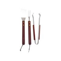 Set accesorii 3 piese gratar, cu maner din lemn / 843 Engros