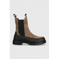 Gant ghete chelsea de piele Prepnovo femei, culoarea bej, cu toc plat, 27553364.G241