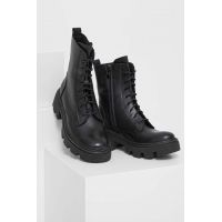 Answear Lab bocanci de piele femei, culoarea negru, cu platforma, izolare usoara