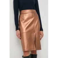BOSS fusta de piele culoarea maro, midi, creion