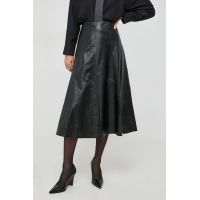 Ivy Oak fusta de piele culoarea negru, midi, evazati