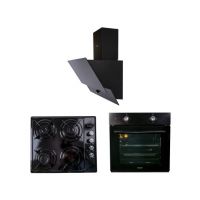 Pachet cuptor incorporabil (1857), capacitate 51L, electric, negru, plita incorporabila (1864), 60x50x6 cm, gaz butelie sau gaz natural(duze de schimb incluse), hota incorporabila decorativa, 60 cm (1888) / SET 30025 Engros