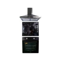 Pachet cuptor incorporabil (1857), capacitate 51L, electric, negru, plita incorporabila (1864), 60x50x6 cm, gaz butelie sau gaz natural (duze de schimb incluse), hota incorporabila decorativa inox, 63 cm (1925) / SET 30029 Engros