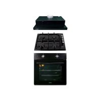 Pachet cuptor incorporabil 1857, capacitate 51L, electric, negru, plita incorporabila email 0034, 60x50x15cm, gaz butelie sau gaz natural duze de schimb incluse, hota 1 motor, putere 140W, 1895, 60X50 cm / SET 30050 Engros