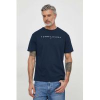 Tommy Jeans tricou din bumbac bărbați, culoarea bleumarin, cu imprimeu DM0DM17993