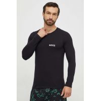BOSS longsleeve barbati, culoarea negru, neted