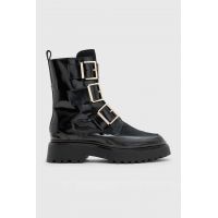 AllSaints cizme de piele Lynx Pony Boot femei, culoarea negru, cu toc plat, WF546Z