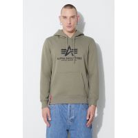 Alpha Industries bluză Basic Hoody bărbați, culoarea verde, cu glugă, cu imprimeu 178312.11