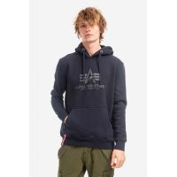 Alpha Industries bluză Basic Hoody bărbați, culoarea bleumarin, cu glugă, cu imprimeu 178312.07-navy