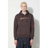 Alpha Industries bluză Alpha Label Hoody bărbați, culoarea maro, cu glugă, cu imprimeu 118331.696