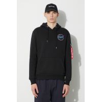 Alpha Industries bluză bărbați, culoarea negru, cu glugă, cu imprimeu