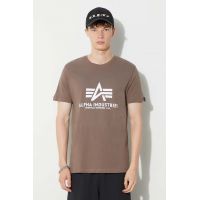 Alpha Industries tricou din bumbac Basic T-Shirt bărbați, culoarea bej, cu imprimeu 100501.183