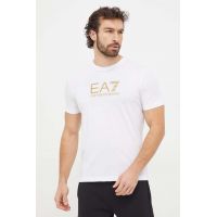 EA7 Emporio Armani tricou din bumbac barbati, culoarea alb, cu imprimeu