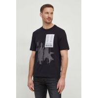 BOSS Orange tricou din bumbac bărbați, culoarea negru, cu imprimeu 50511051