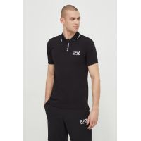 EA7 Emporio Armani tricou polo barbati, culoarea negru, cu imprimeu