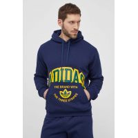 adidas Originals bluză bărbați, culoarea bleumarin, cu glugă, cu imprimeu  IS0235