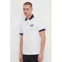 EA7 Emporio Armani tricou polo barbati, culoarea alb, cu imprimeu