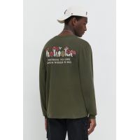 Hollister Co. longsleeve din bumbac culoarea verde, cu imprimeu