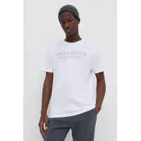 Hollister Co. tricou din bumbac barbati, culoarea alb, cu imprimeu