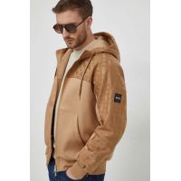 BOSS bluză bărbați, culoarea bej, cu glugă, imprimeu 50504672