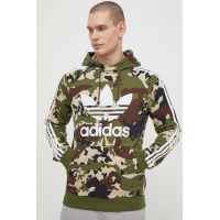 adidas Originals bluză bărbați, culoarea verde, cu glugă, cu imprimeu IS0209