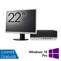 Pachet Calculator Refurbished HP ProDesk 600 G4 SFF, Intel Core i7-8700 3.20 - 4.60GHz, 8GB DDR4, 256GB SSD + Monitor 22 Inch + Windows 10 Pro