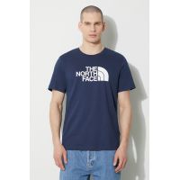 The North Face tricou din bumbac M S/S Easy Tee bărbați, culoarea bleumarin, cu imprimeu, NF0A87N58K21