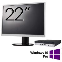 Pachet Calculator HP EliteDesk 800 G5 Mini PC, Intel Core i5-9500 3.00-4.40GHz, 8GB DDR4, 256GB SSD + Monitor 22 Inch + Windows 10 Pro