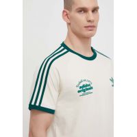 adidas Originals tricou din bumbac bărbați, culoarea bej, cu imprimeu IU0217