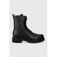 Answear Lab bocanci de piele femei, culoarea negru, cu toc plat