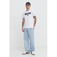 Hollister Co. tricou din bumbac 5-pack barbati, culoarea alb, cu imprimeu