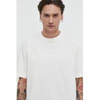 Abercrombie & Fitch tricou din bumbac barbati, culoarea bej, neted