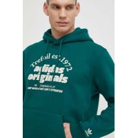 adidas Originals bluză bărbați, culoarea verde, cu glugă, cu imprimeu IS1412