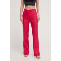 Luisa Spagnoli pantaloni din in culoarea roz, drept, high waist