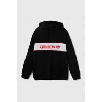 adidas Originals bluză bărbați, culoarea negru, cu glugă, cu imprimeu IS5733