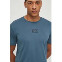 EA7 Emporio Armani tricou din bumbac barbati, culoarea turcoaz, neted