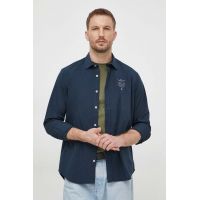 Aeronautica Militare camasa barbati, culoarea albastru marin, cu guler clasic, regular