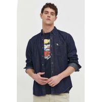 Abercrombie & Fitch camasa din bumbac barbati, culoarea albastru marin, cu guler button-down, regular
