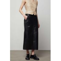 Answear Lab fusta de piele culoarea negru, midi, drept