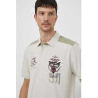 Aeronautica Militare polo de bumbac culoarea bej, cu imprimeu
