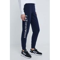 EA7 Emporio Armani pantaloni de trening culoarea albastru marin, cu imprimeu