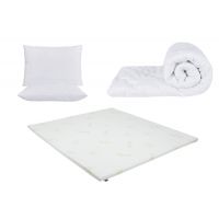 Topper Aloe Vera, fermoar, rolat 140x190x5 cm + Pilota 180x200cm, 250gsm + 2 perne albe matlasate 50x70cm