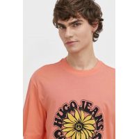 HUGO Blue tricou din bumbac bărbați, culoarea roz, cu imprimeu 50515317