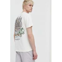 Abercrombie & Fitch tricou din bumbac barbati, culoarea bej, cu imprimeu