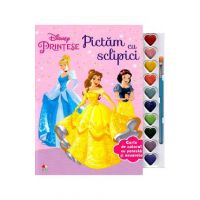Disney: Printese. Pictam cu sclipici. Carte de colorat cu pensula si acuarele