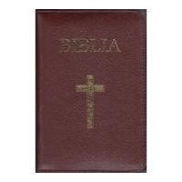 Biblia mica, 053, coperta piele, grena, cu cruce, margini aurii, repertoar, fermoar