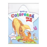 Cai si ponei (bleu) - Scrie si coloreaza
